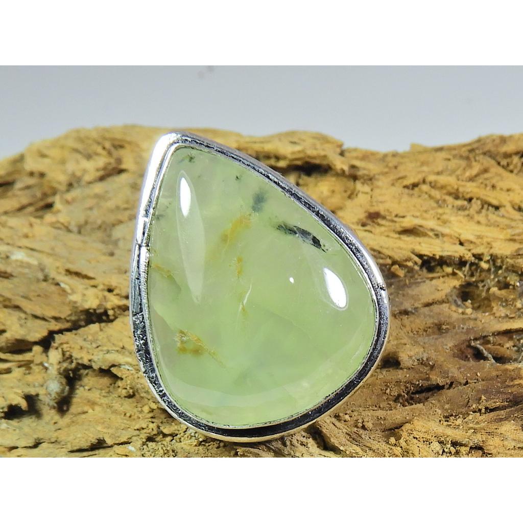 Natural Prehnite 925 Solid Sterling Silver Ring Size US-9 PG-244