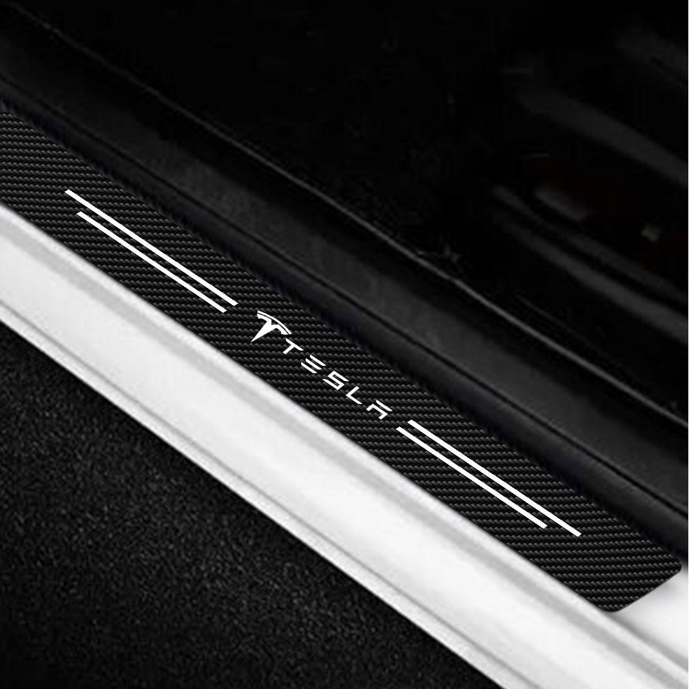 Car Threshold Strip Stickers Auto Door Sill Anti-Scratch Protector Sticker Accessories For Tesla Model 3 Y S Roadster Cybertruck