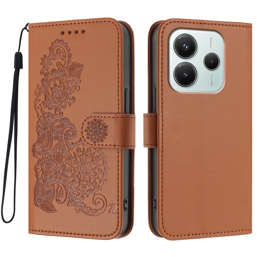 For Xiaomi Redmi Note 14 4G (164.84x78.15x8.16mm) Phone Cases Mandala Flower Leather Wallet Mobile Cover with Strap