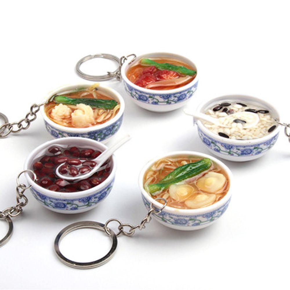 Porcelain Delicious Food Bag Pendant Noodle Keychain Simulation Food Bowl Keyrings Food Key Chains