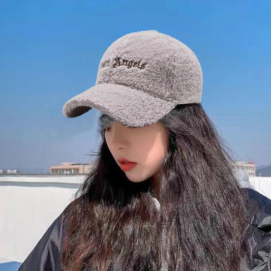 Регулируемые застежки-липучки Бейсболка с удлиненным козырьком Женская Осенне-зимняя Искусственная овечья шерсть Уличная шляпа