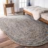 Aizza Trends Indian Handmade Braided Natural Jute with Denim Cotton Area Rug- Jute Rug- Dining Room- Living Room