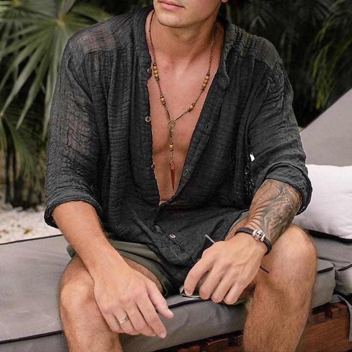 Мужская рубашка, новая однотонная рубашка из хлопка и льна, мужская рубашка с длинными рукавами, мужская