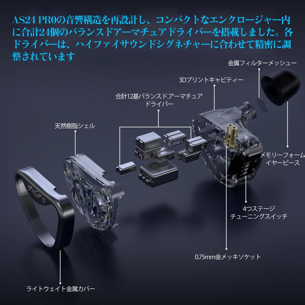 Linsoul KZ AS24 Pro Pure BA Hybrid Earphones Equipped with a Total of 24 Balanced Armature Drivers In a Compact Enclosure Light Diaphragm Mass and
