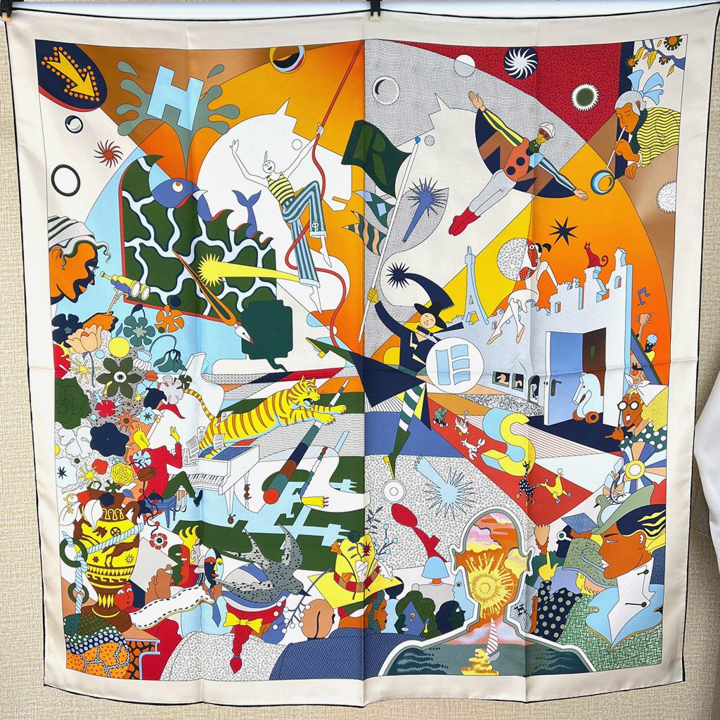 Шелковый твиловый шарф Silk Road в черно-белом французском стиле для весны/лета