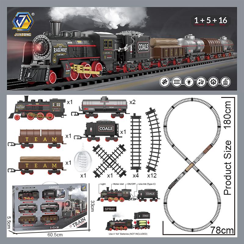 Retro Rail Train Toys Simulation Train Track With Steam Music Light Electric Car Toys Gift For Boys