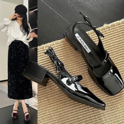 Французские туфли-лодочки на среднем каблуке из лакированной кожи, женская обувь весна-лето 2025, новые универсальные туфли для работы, пустые туфли