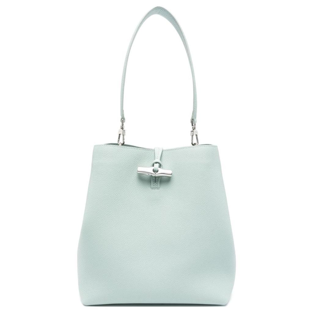 Longchamp Le Roseau Detachable Shoulder Strap Silver Metal Accessories Leather Tote Shoulder Bag Medium Women bags Celadon 10281HFP282