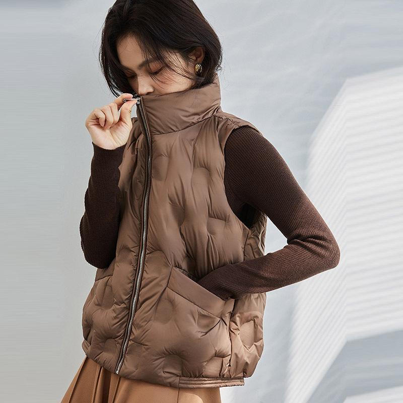 Stand-up collar pressed glue light down vest women's autumn and winter fashion thin warm white duck down vest