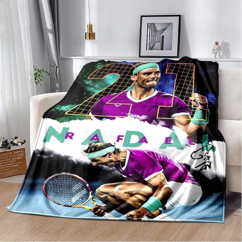 Rafael Nadal 21 Grand Slam Collage Flannel Blanket, Tennis Legend Print Throw Blanket for Couch