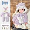 Quilted Rabbit Baby Onesie: Fleece Cotton Winter Suit for Crawling.
