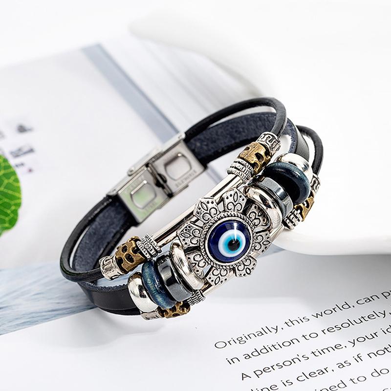 Lucky Eye Turkish Evil Eye Bracelets Punk Multilayer Leather Handmade Bracelet