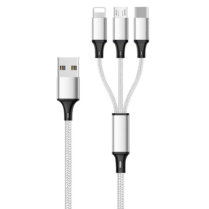 Зарядный кабель Multi USB 3A, 3 в 1, разъем для быстрой зарядки с двумя адаптерами для телефона/Type C/Micro USB, совместимый с планшетами и телефонами