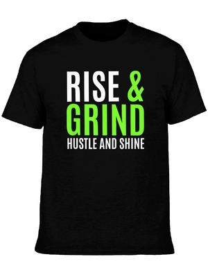Designed for Teenagers Rise And Grind Motivational Quote T-Shirt Crew Neck Short Sleeve Graphic Tee Casual Workout Gym C