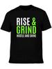 Designed for Teenagers Rise And Grind Motivational Quote T-Shirt Crew Neck Short Sleeve Graphic Tee Casual Workout Gym C