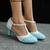 Fashion Women T-tied High Heels Mary Janes Pumps Retro Lolita Shoes Buckle Strap Wedding Bridal Shoes Mujer Bombas Size 34-46 Spring New