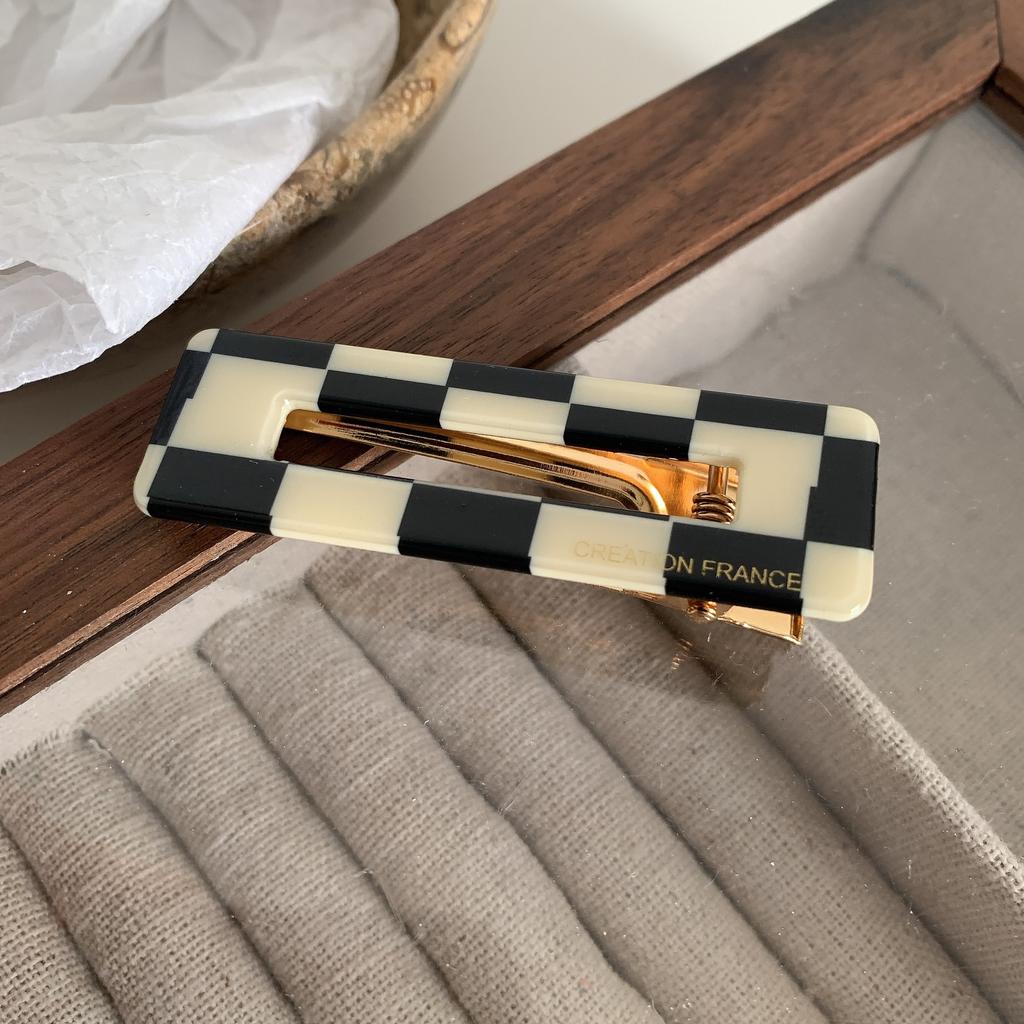 Полая квадратная заколка для волос с уксусной кислотой, черно-белая заколка для утиного клюва в шахматном порядке, заколка для утиного клюва для девочек, заколка для утиного клюва с цветочным рисунком, заколка для боковой челки