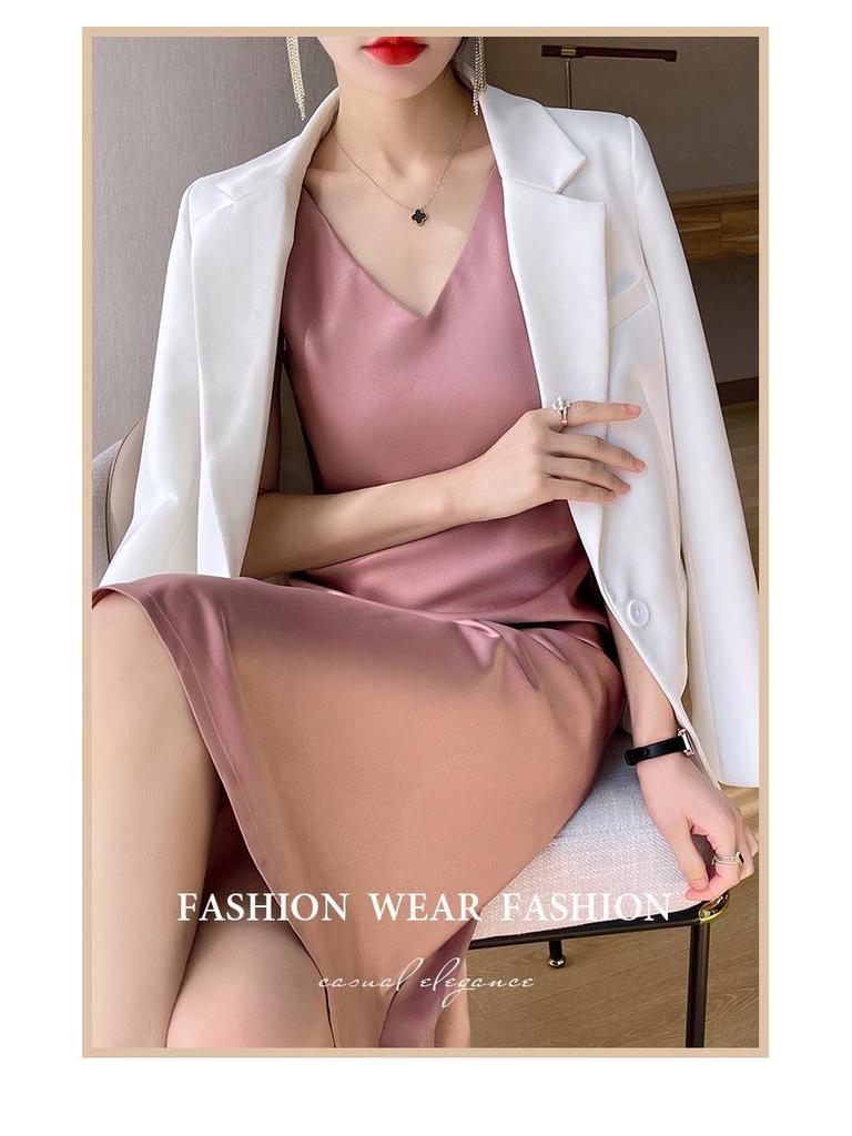 Черное атласное платье-комбинация А-силуэта без рукавов – Женское летнее платье длиной выше колена