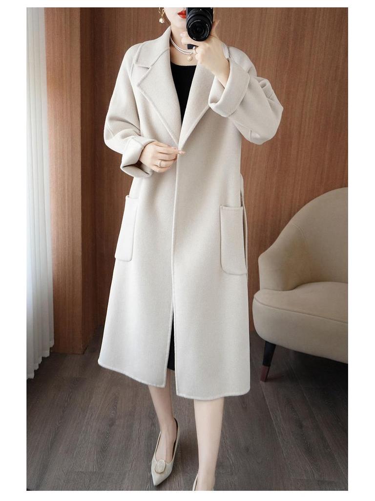 Extra Long Double-Faced Wool Coat for Women - Loose Silhouette, Off-Season Promotion
