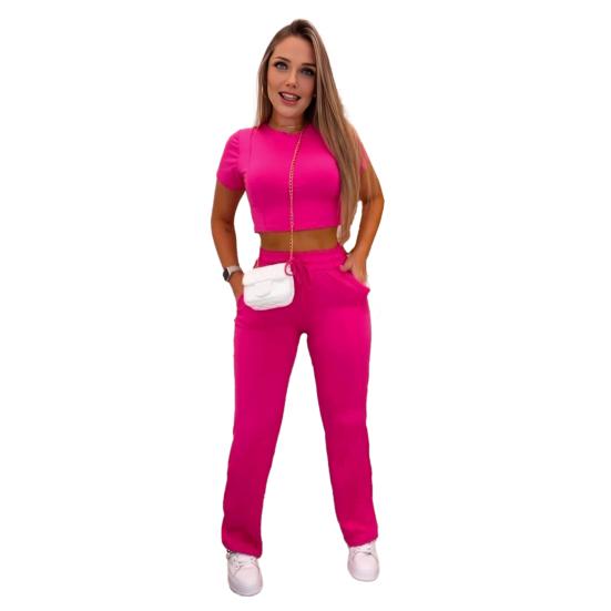 2 шт./комплект женский укороченный топ брюки комплект короткий рукав О-образный вырез облегающий топ высокая талия