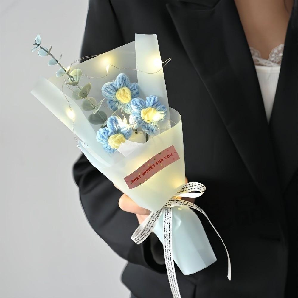 LED Lights Crochet Flowers Bouquet Knitted Artificial Daisy Bouquet Valentine'S Day