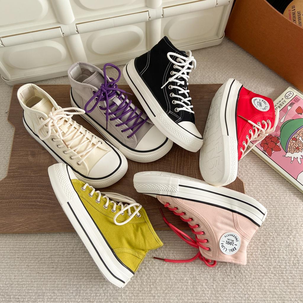 HY-1201 Mango Head High-top Canvas Shoes Women's New Retro Versatile Casual Little White Board Shoes In Summer 2025