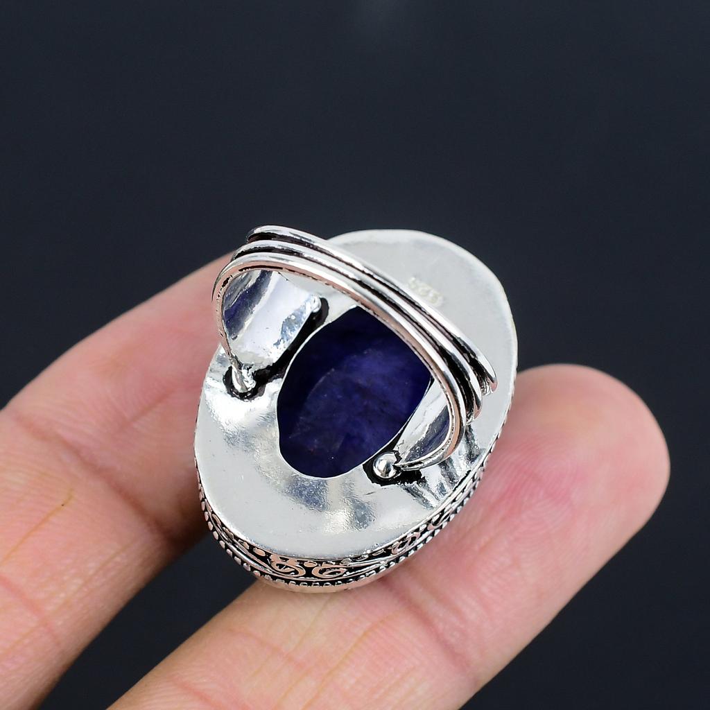 Сапфир(Смоделированный) Кольцо из серебра 925 пробы с драгоценными камнями, размер 9