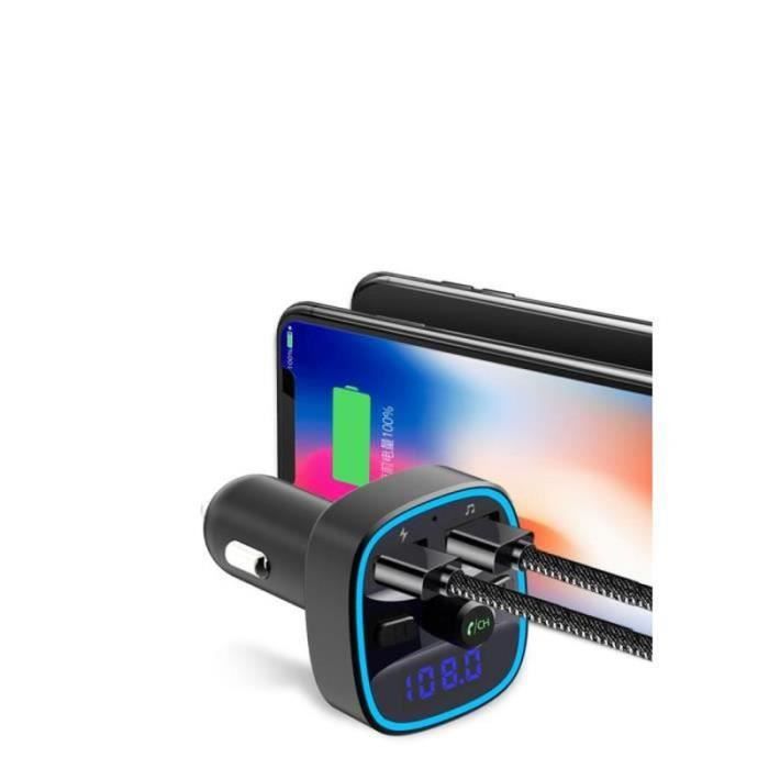 SY21812-Transmetteur FM Bluetooth 5.0, Bluetooth Lecteur MP3 Adaptateur Radio sans Fil Kit Émetteur FM Voiture Chargeur, Appel Mai