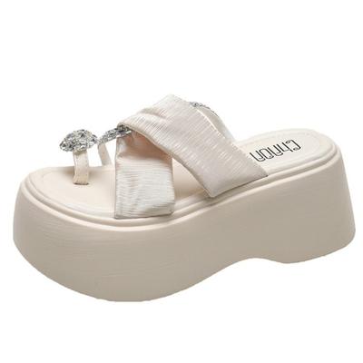 Модные летние женские босоножки на высокой платформе 9 см, туфли на танкетке со стразами, уличные сандалии на толстой подошве, пляжные шлепанцы, повседневные женские шлепанцы