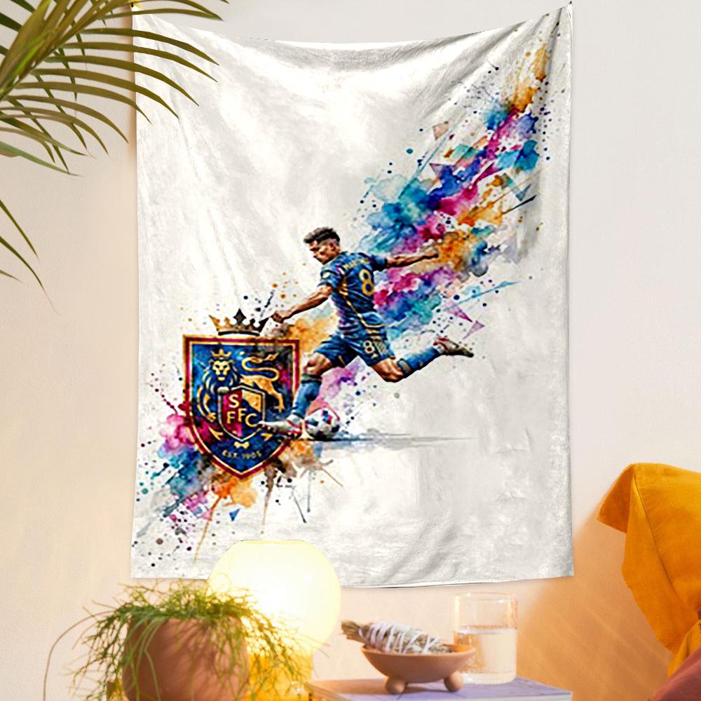 Soccer Player 8 Watercolor Crest Art Tapestry Wall Hanging Decor for Living Room Bedroom Home