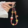 New Chinese-style Ceramic Lucky Cat Lanyard with Crystal Beads Hanging Key Chain Short Wrist Strap for Mobile Phones Bracelet
