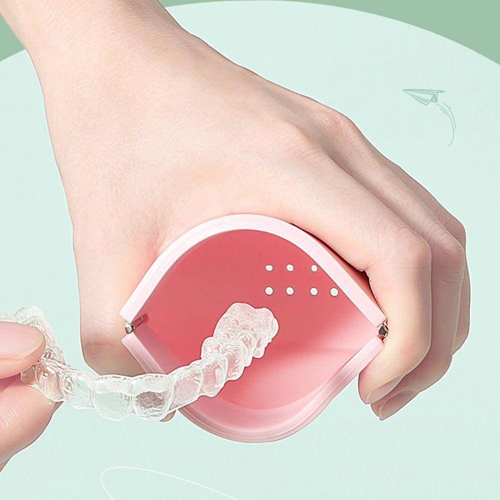 Travel Portable Easy to Clean Denture Mouth Guard Aligner Case Silicone Denture Case Retainer Case