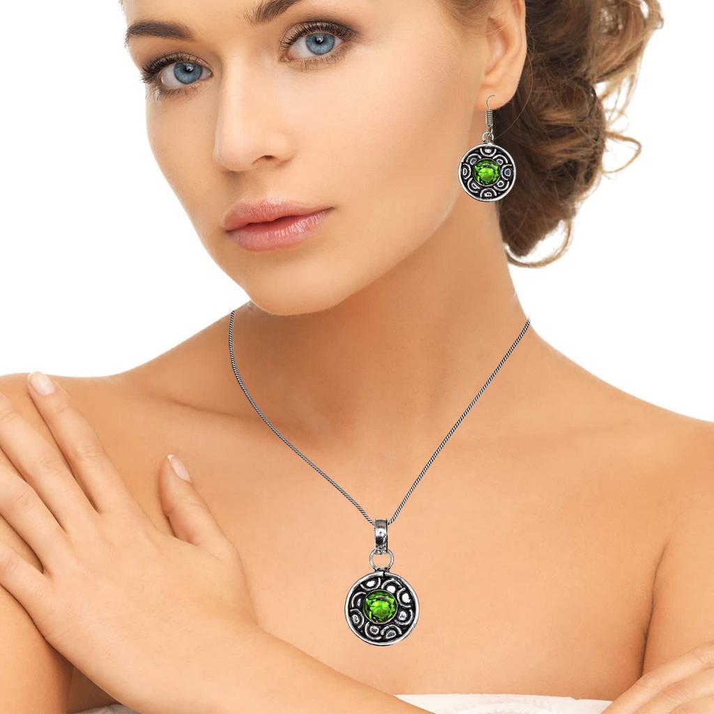 Peridot Gemstone Pendant Jewelry Set Quartz Necklace 18-20''