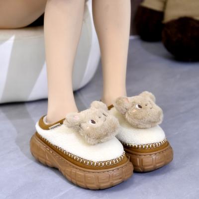 Новые женские тапочки-сабо с рисунком животных, пушистые, удобные, женские, на платформе, массивные, меховые, женские домашние тапочки