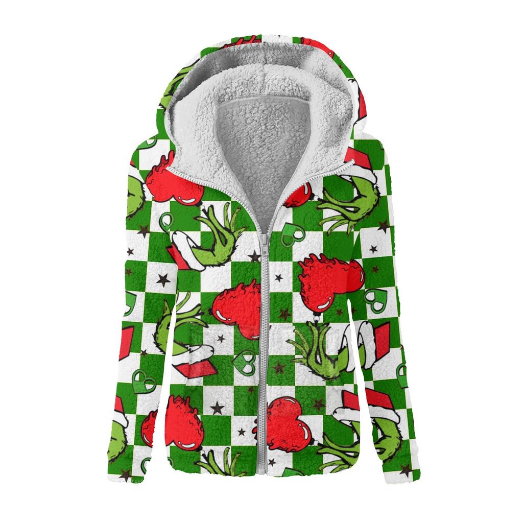 Женская зимняя повседневная модная плюшевая куртка-свитер на молнии с капюшоном и принтом