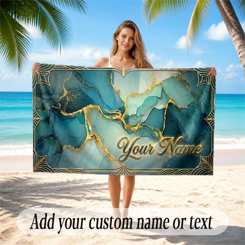 Abstract Geometric Theme Soft Beach Towel Personalized Custom Name Text Towel Portable for Beach Pool Travel