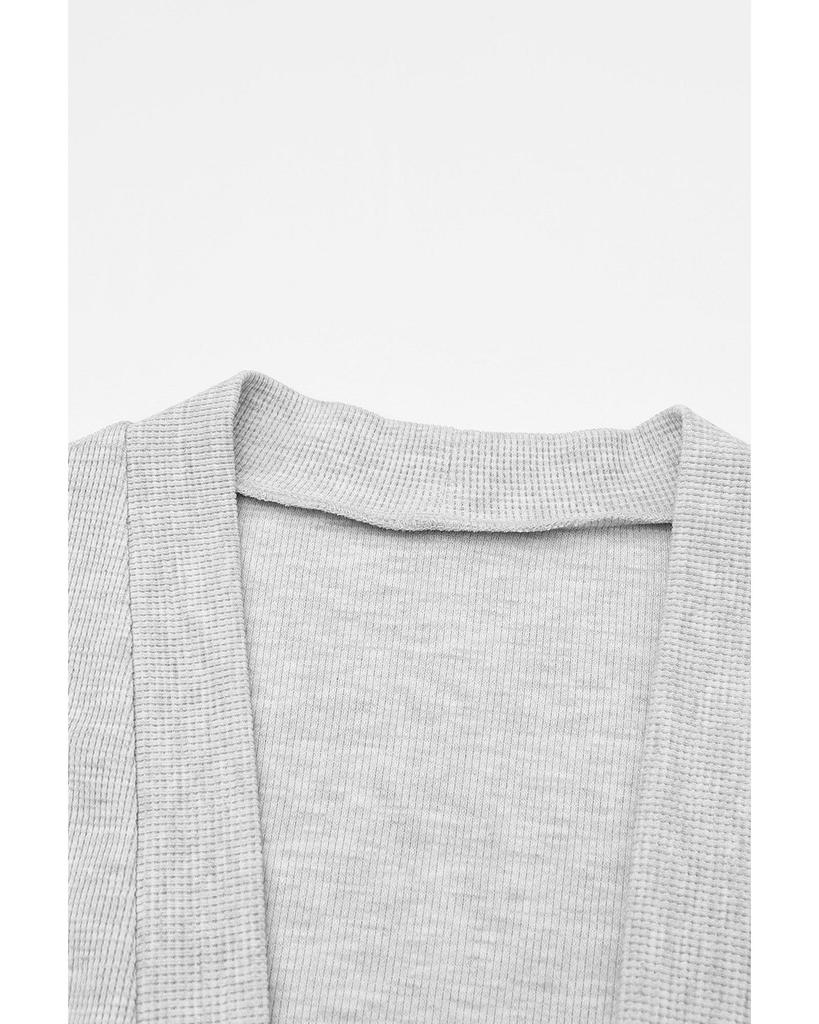 Azura Exchange Бежевый термовафельный кардиган с карманами