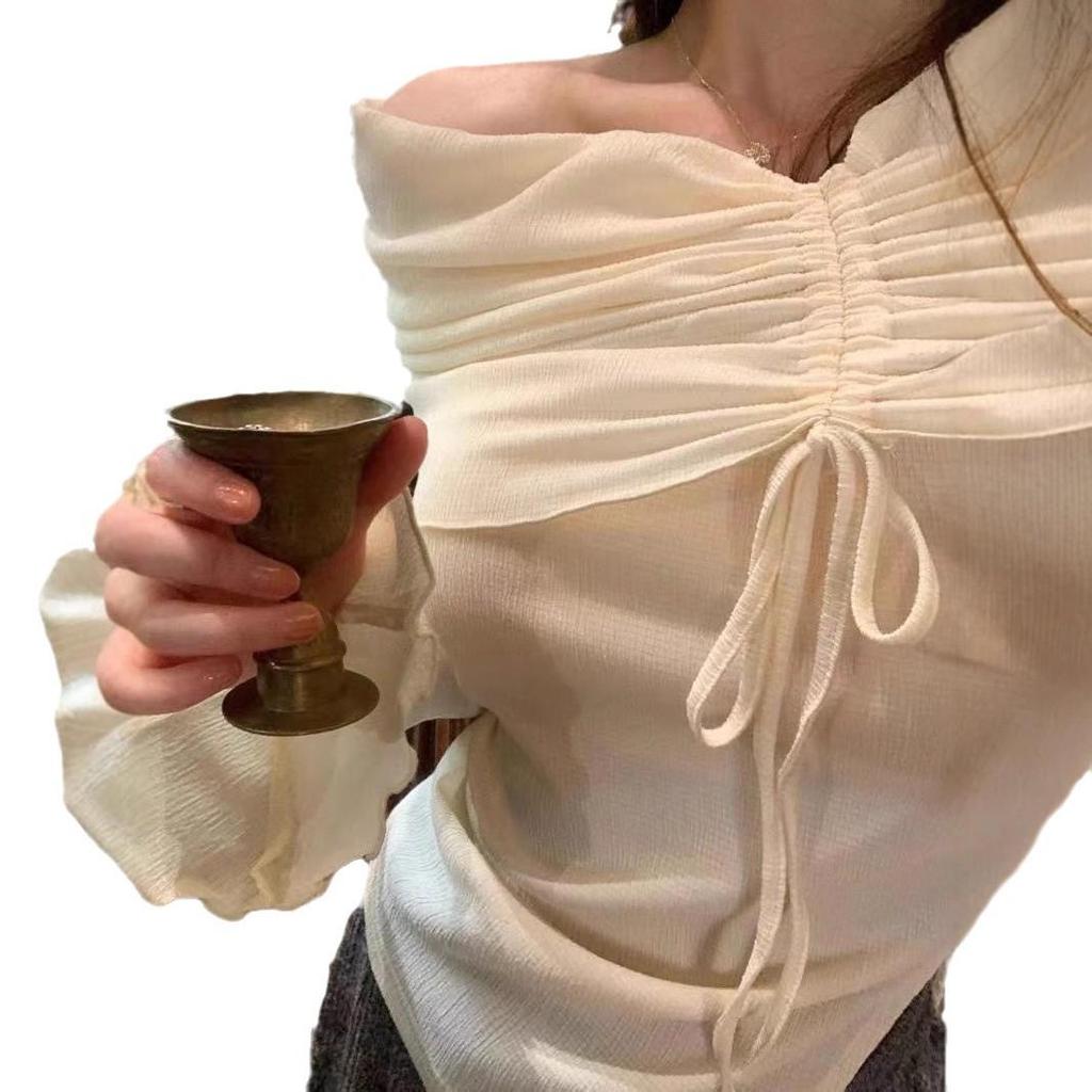 Женский топ с одним плечом, нерегулярной завязкой, длинным рукавом, облегающего кроя, для защиты от солнца