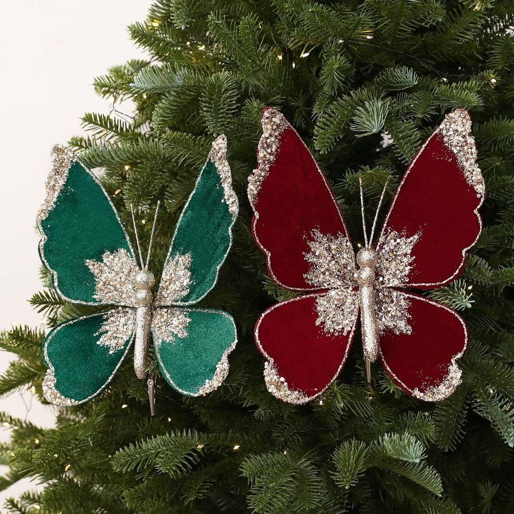 Multicolor Butterfly Ornament Glitter Coated Flocked Butterfly Decor Christmas Party