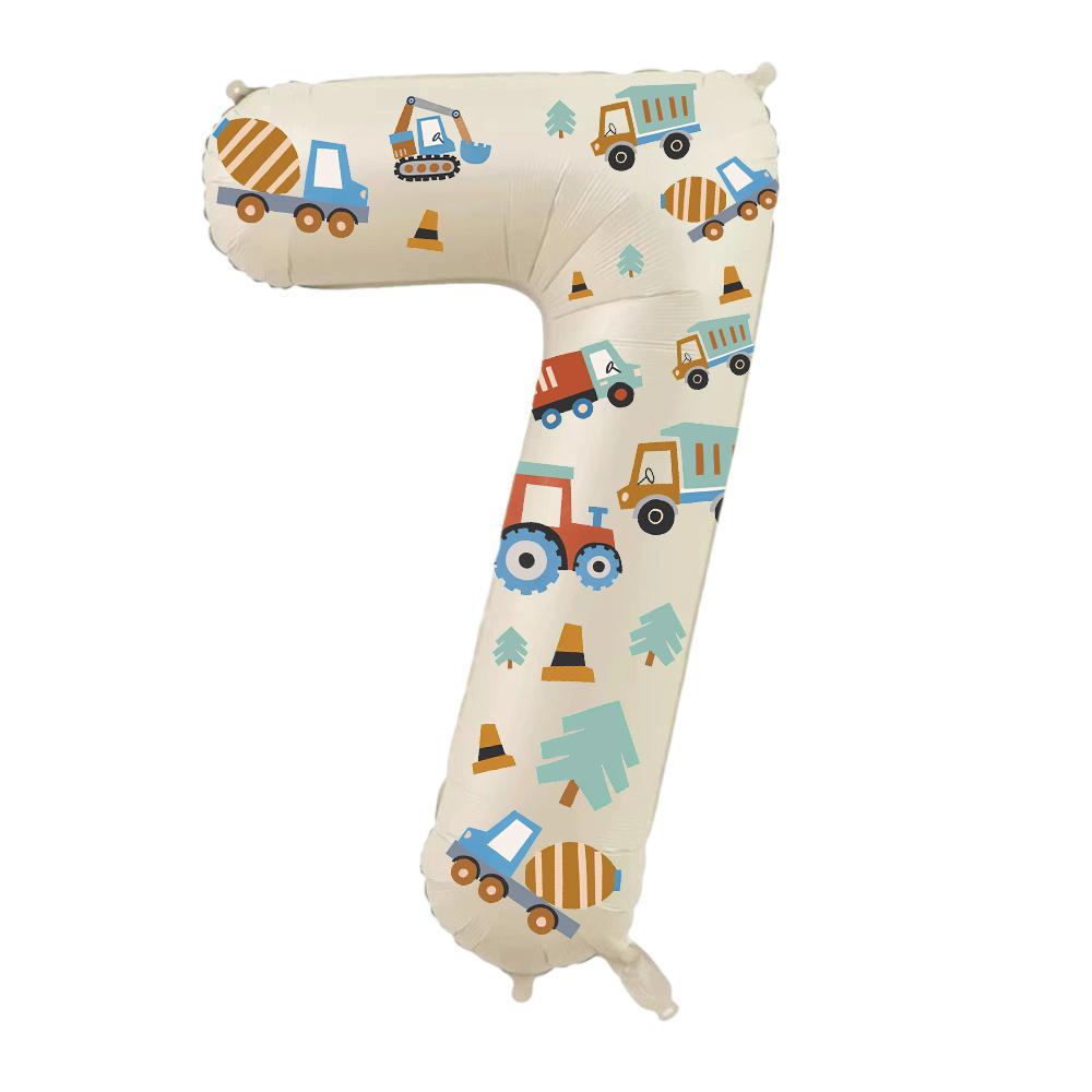 32in Foil Number Balloons with Construction Vehicle Stickers, 0-9 for Birthday Party Home Decor, Graduation/Halloween/