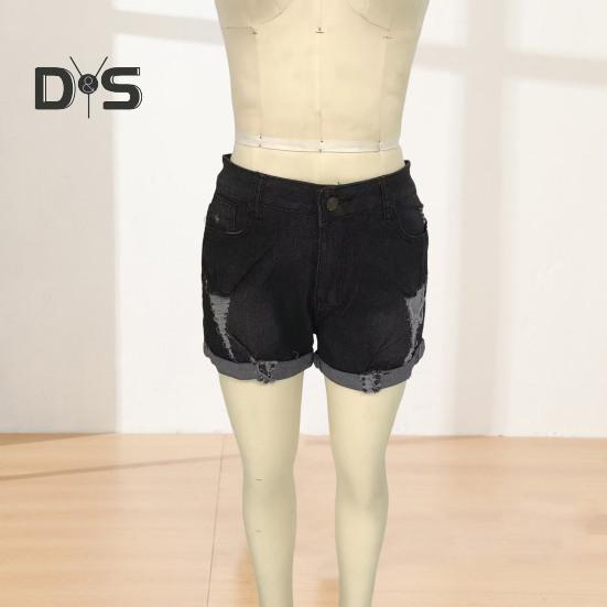 Джинсовые шорты для женщин, рваные джинсовые шорты со средней посадкой и карманами, летние повседневные эластичные джинсовые шорты с манжетами и подолом