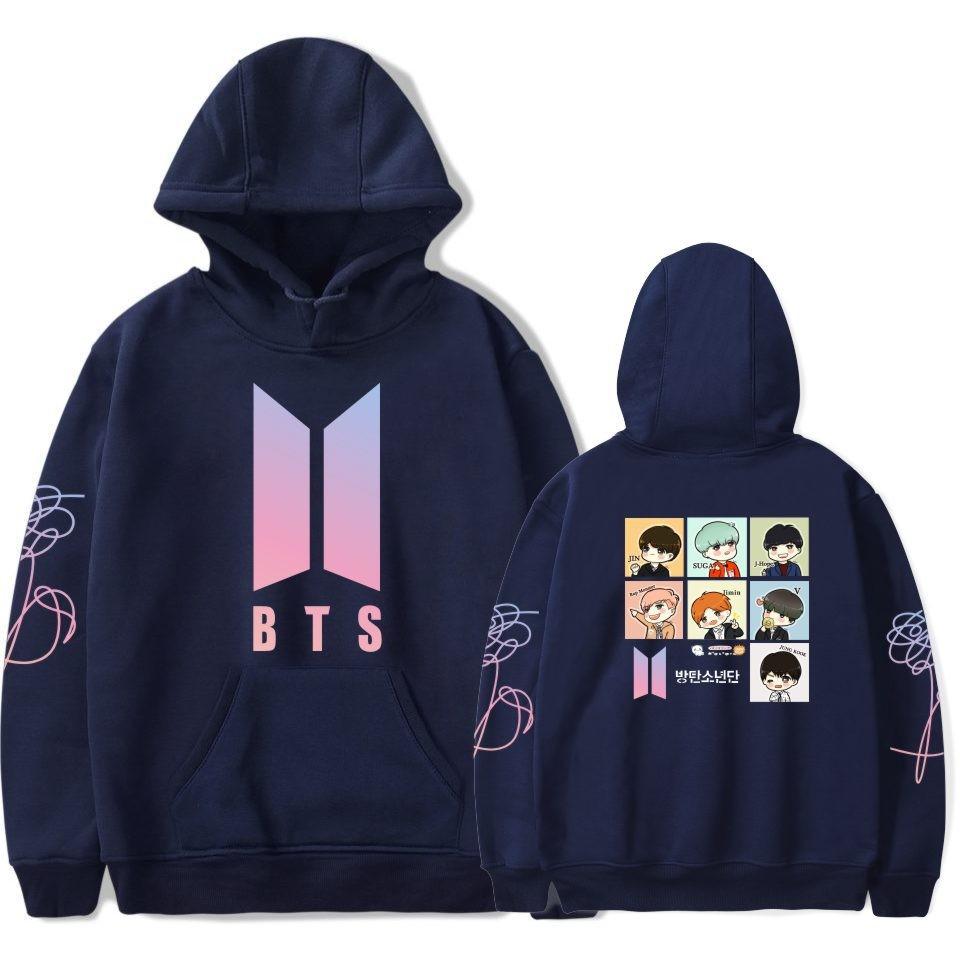 Bts Hoodie With Embroidered Graphic Cotton Fleece For Youth Casual Wear