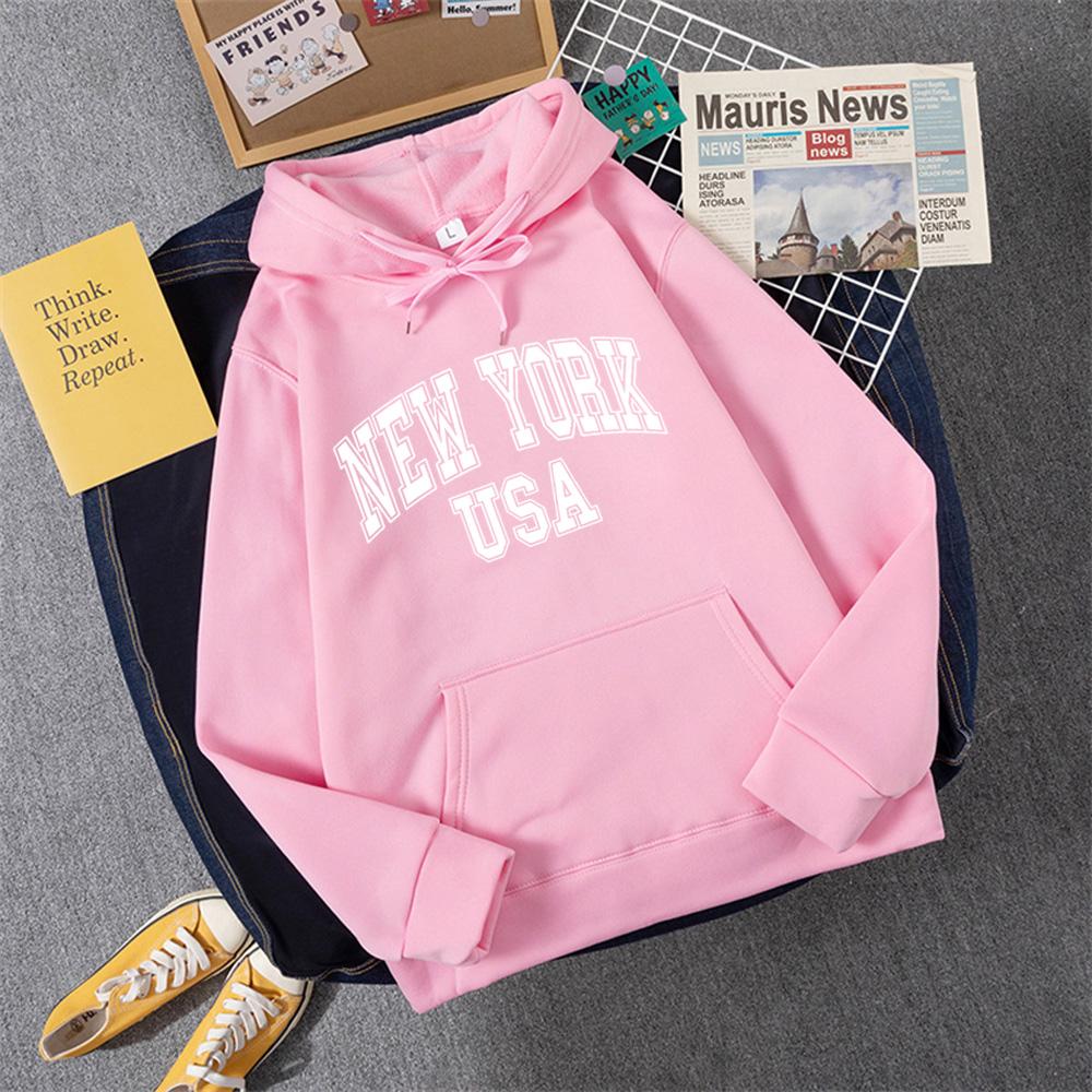 NEW YORK USA Женская толстовка с капюшоном уличная повседневная свободная толстовка осенняя флисовая с капюшоном хип-хоп O-образным вырезом женская одежда