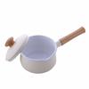 Fuji Enamel Milk Pan with Lid, 15cm, Direct Heat/Induction Compatible, Vanilla, Long Handle, Single-Handled Saucepan