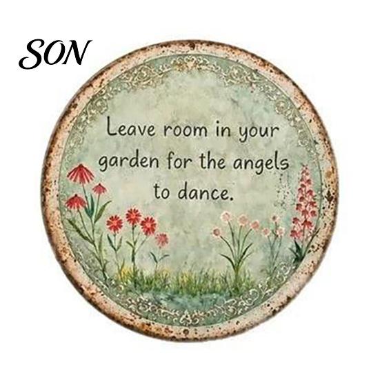 Artistic Yard Ornament Round Garden Metal Sign, Retro Distressed Iron Wall Decor, Weather Resistant Decor for Patio Vintage Art Plaque Outdoor
