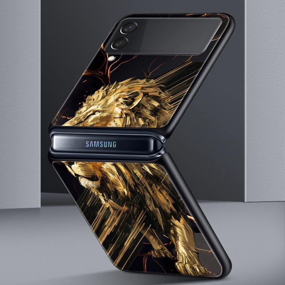 Двухцветный чехол для телефона Samsung Galaxy Z Flip 7 6 5 4 с узором "крест" и изображением льва, из твердого поликарбоната, Черная крышка для Galaxy Z Flip 3, Складной корпус