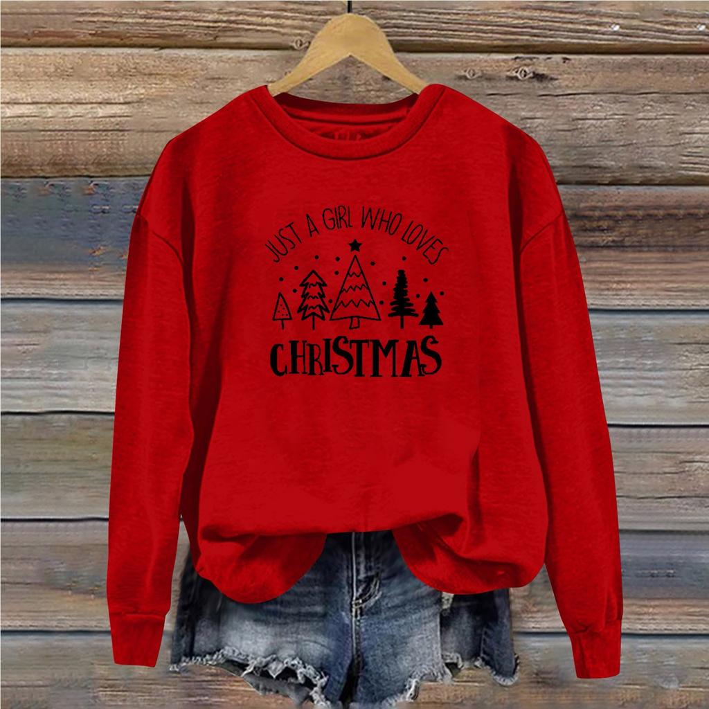 Женская повседневная свободная однотонная толстовка с круглым вырезом и длинными рукавами с принтом рождественских букв