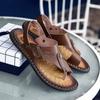 Мужские сшитые вручную удобные модные сандалии из мягкой кожи для двух ношений больших размеров