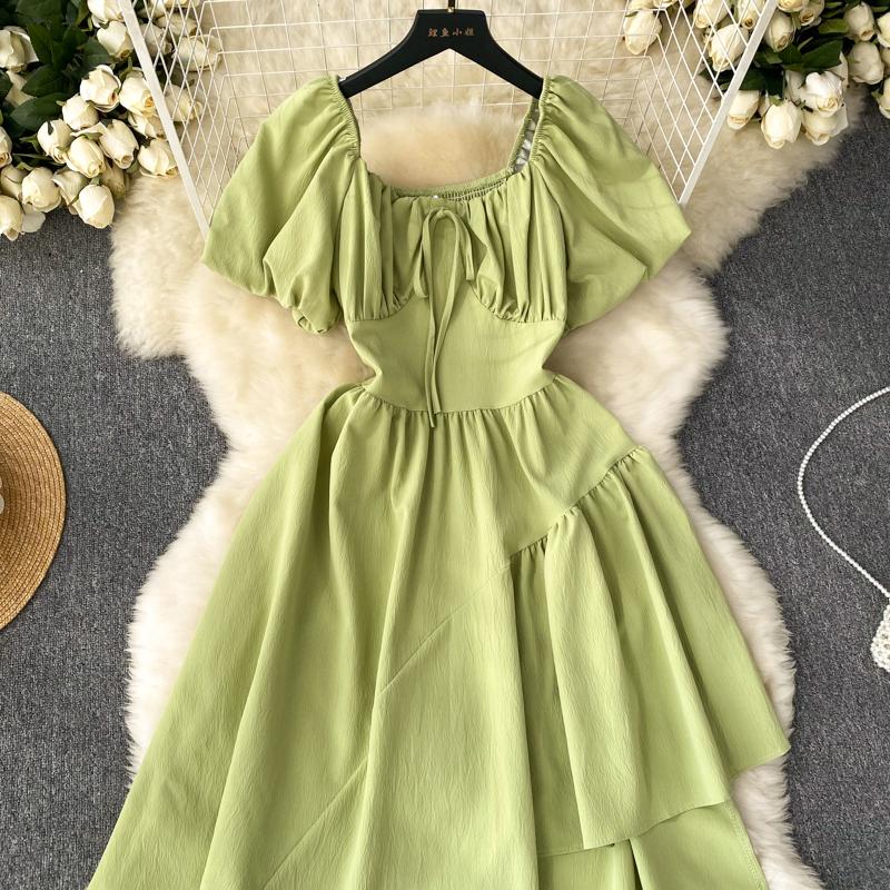 НОВОЕ женское платье с пышными рукавами и нерегулярной баской Vestido Elegante с квадратным воротником и оборками, модное корейское платье