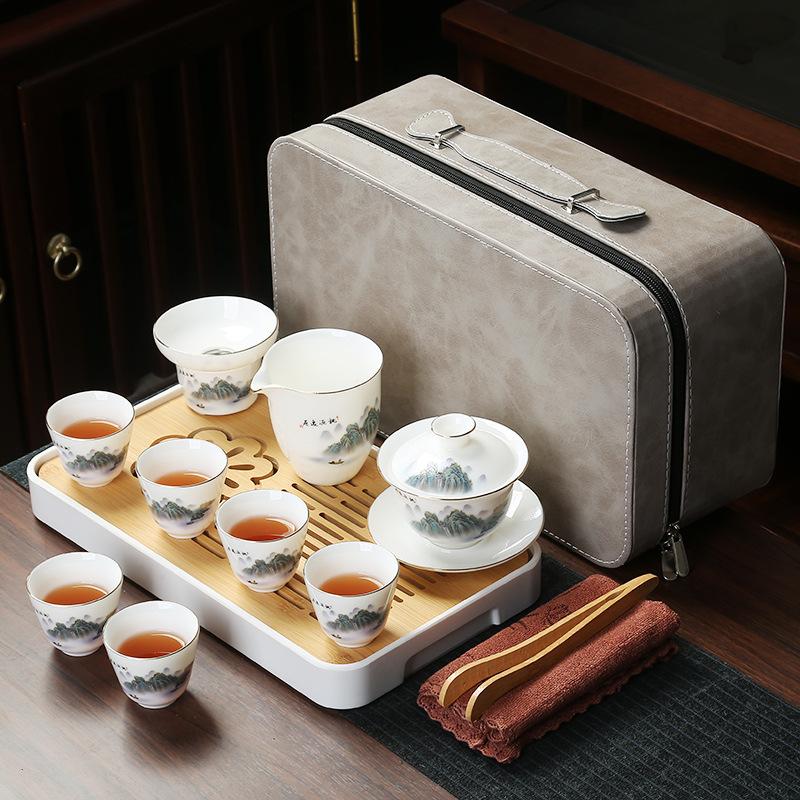 Business Bank Company Corporate Festival High-end Gift Set Suet Jade Porcelain Travel Tea Set
